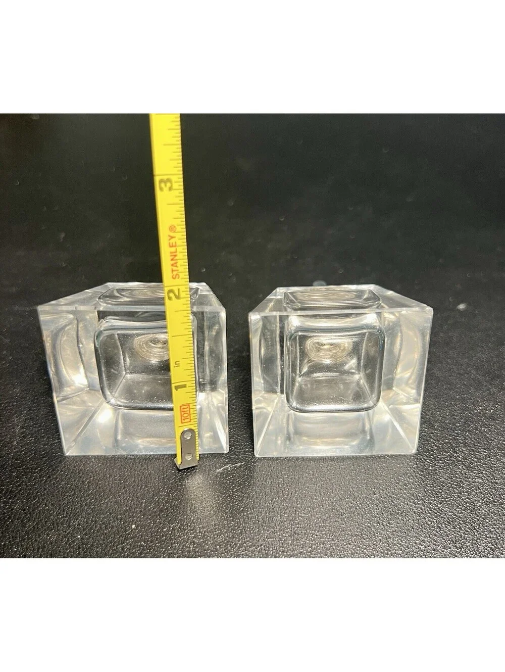 Raimond Japan 1960s Salt Pepper Shakers Square Crystal Silver Plated Lids, 2x3”